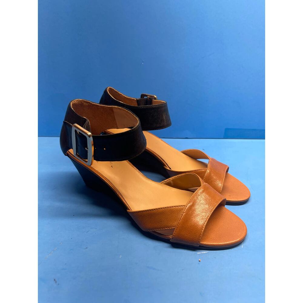 Nine West  Black Brown Ankle Strap Wedge Sandals Women's Size 7.5 M - Picture 11 of 12